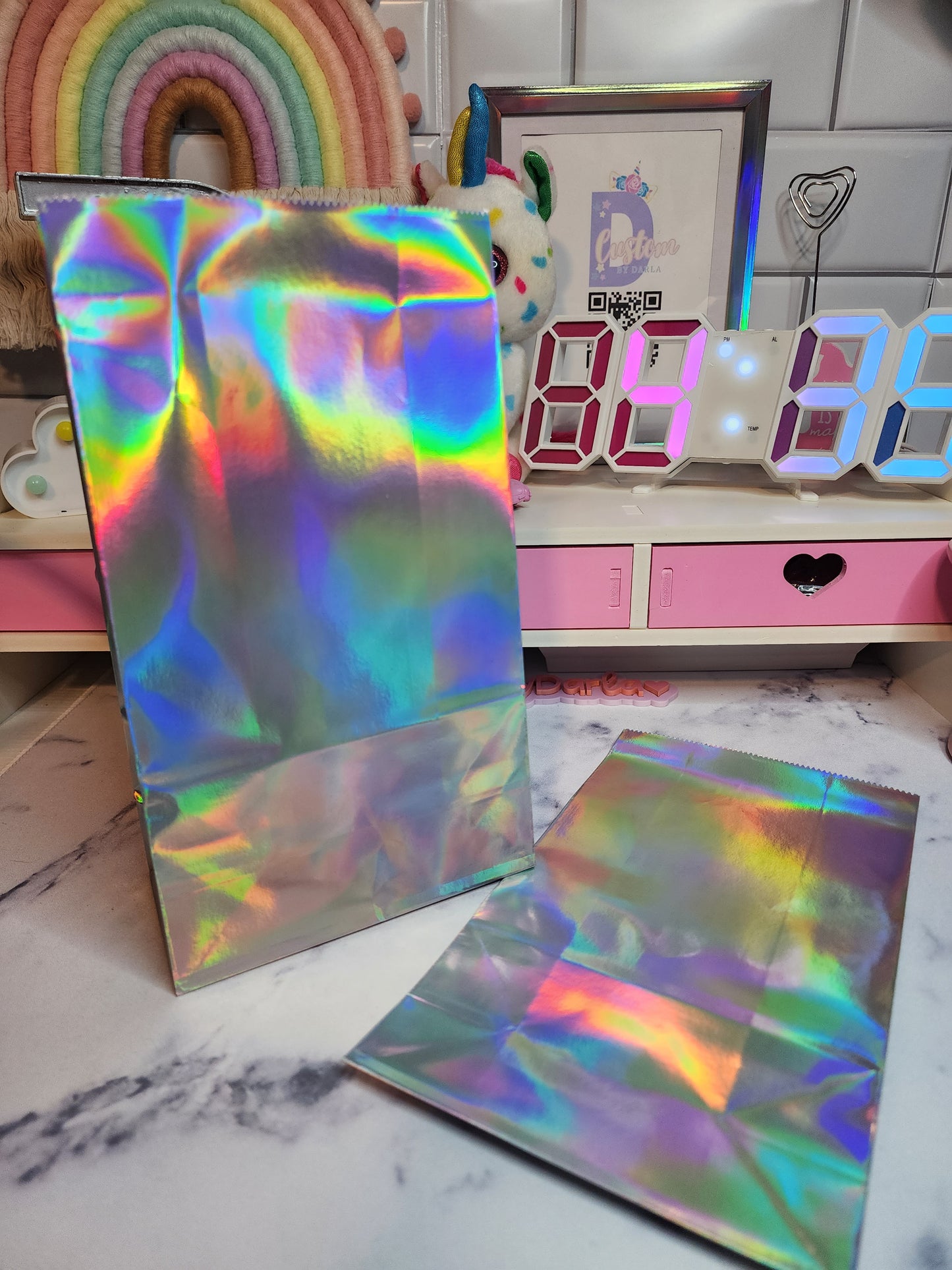 holographic paper bag 5x11x3in (6pcs)