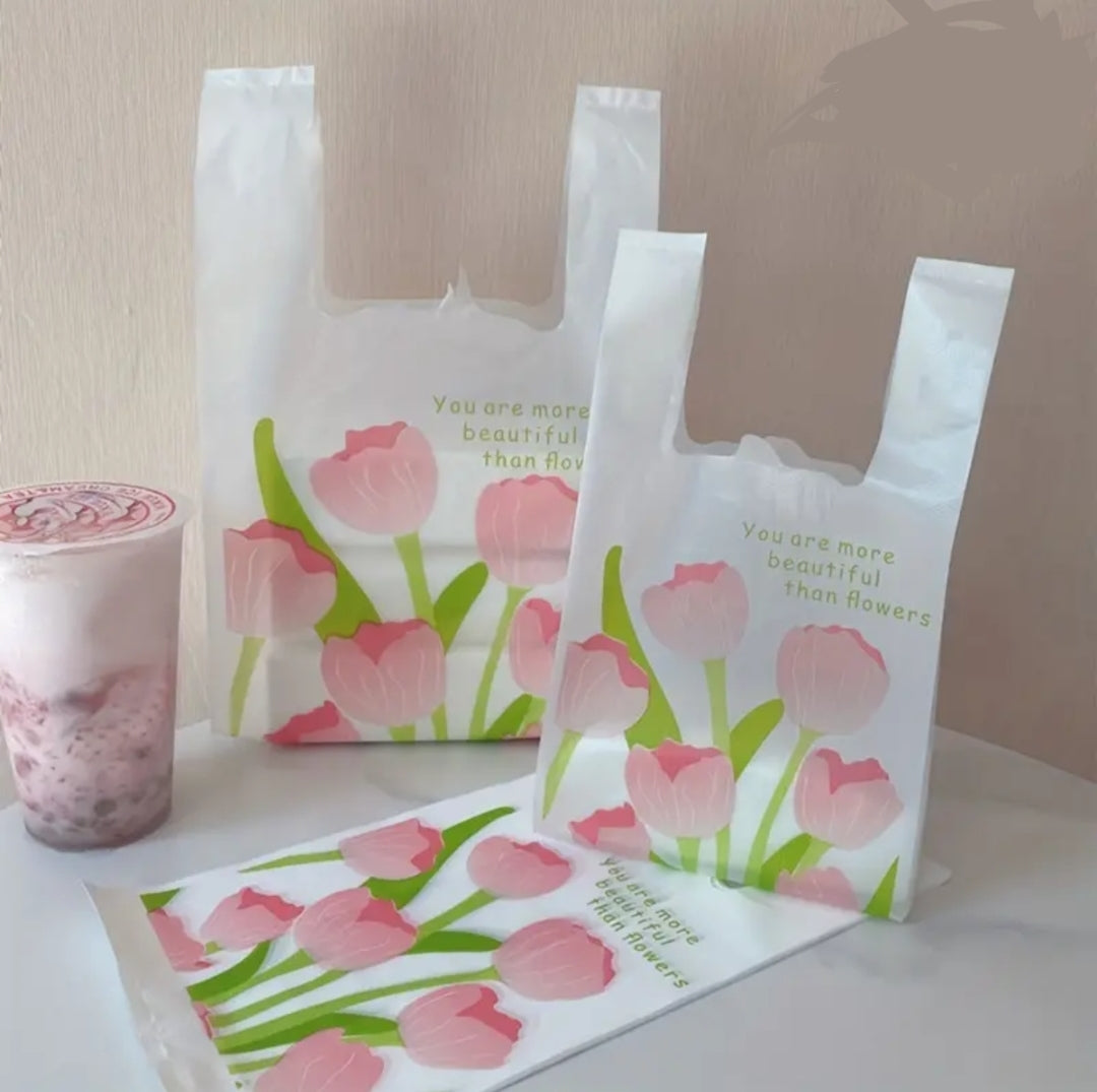 Pink tulipan 4.7x 7.8x14in aprox handle bag