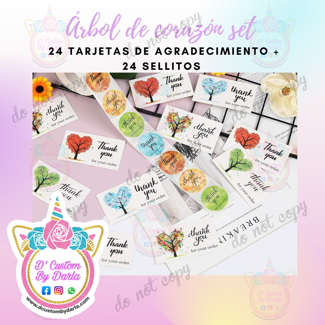 Arbol corazon 24 tarjetitas + 24 sellitos