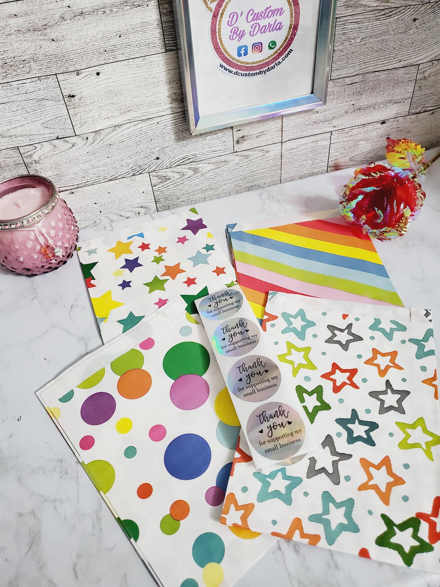 Rainbow Colorful paper bags set + stickers