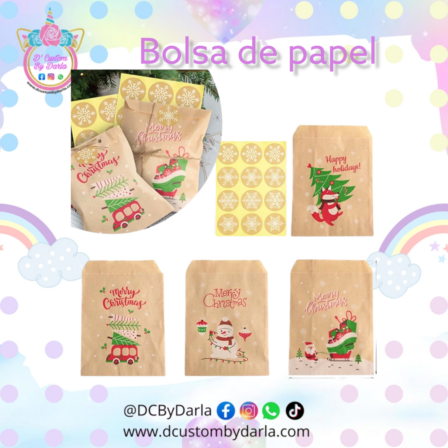X-mas mix paper bags 4x6in + stickers