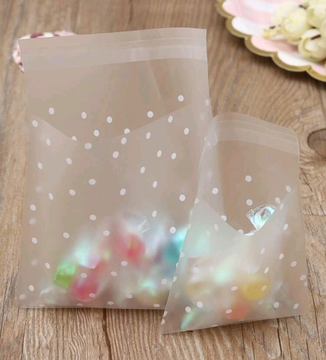 Cellophane white dots 4x6in