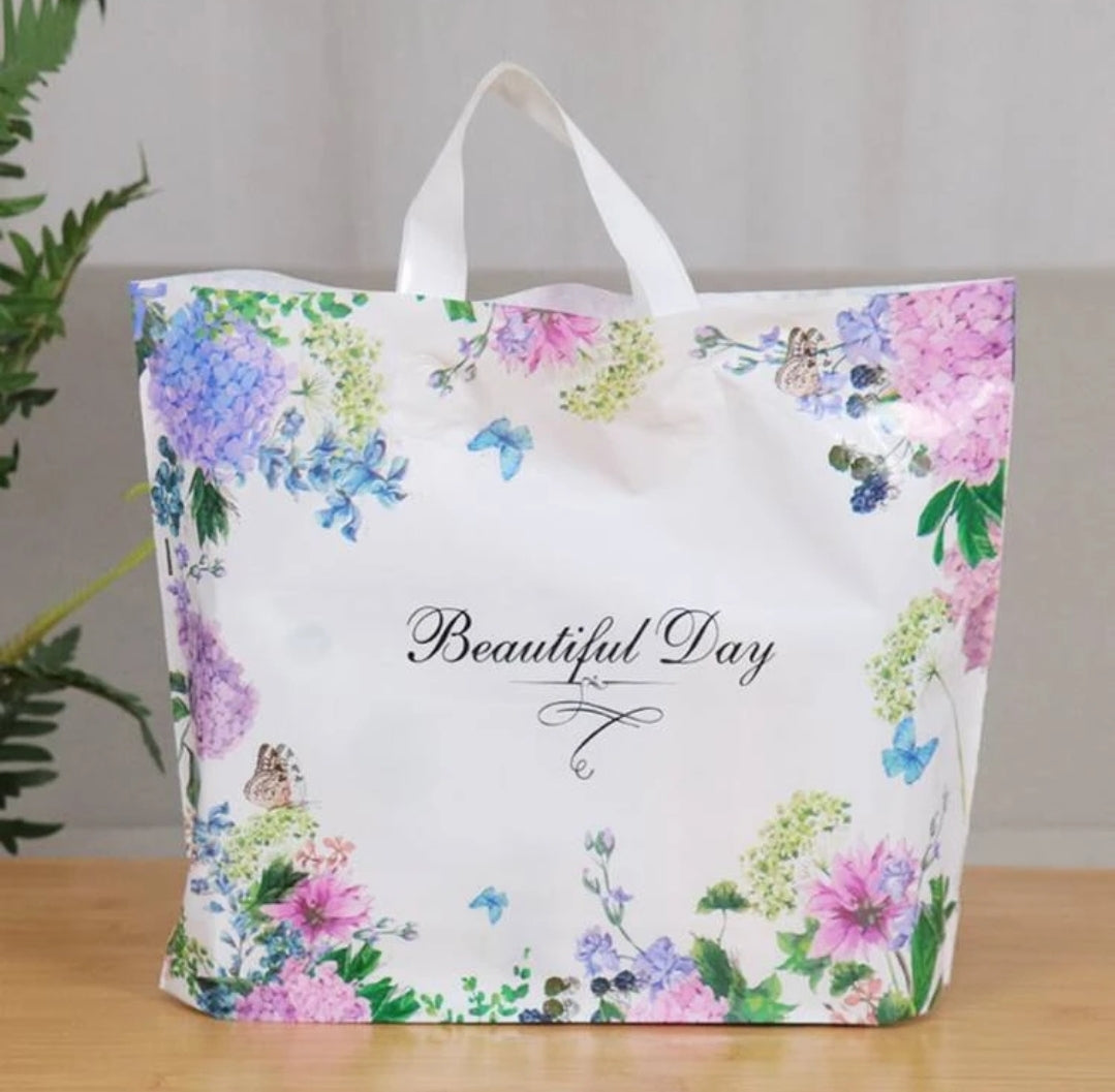 Purple flowers shopping bag 9x12in