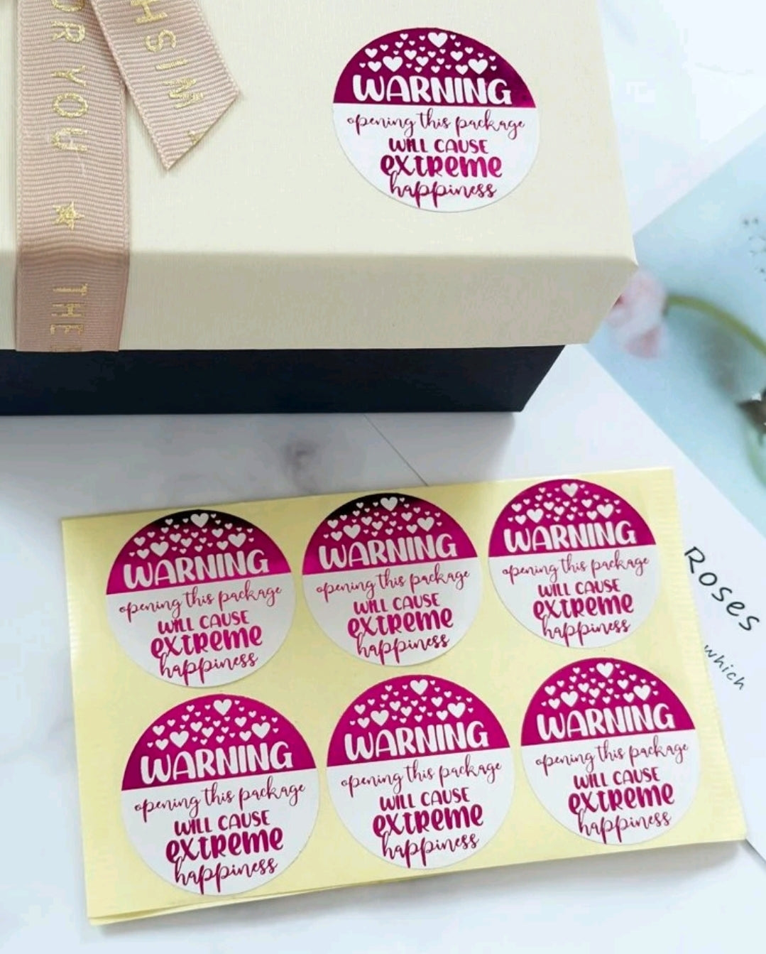 Pink warning 1.5in sticker (12pcs)