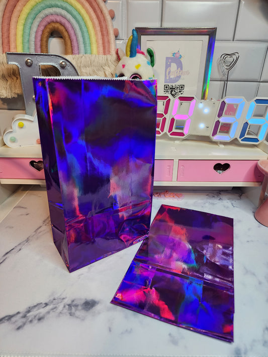 Purple holo paper bag 5x11x3in (6pcs)