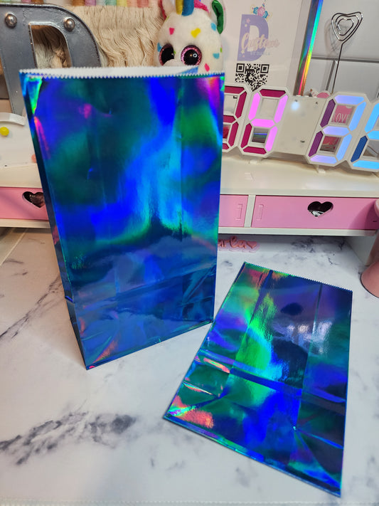 Blue holo paper bag 5x11x3in (6pcs)