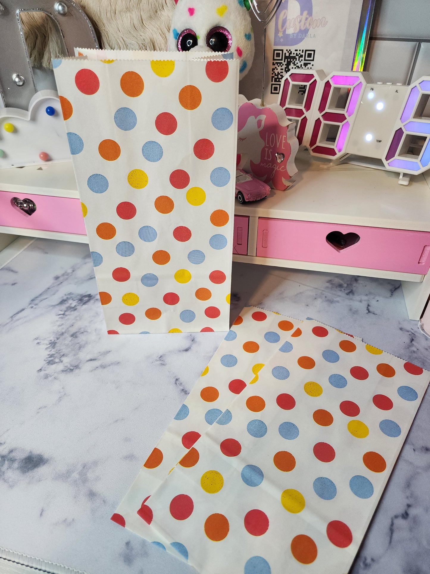 Rainbow dots paper bag 5x11x3in (10pcs)
