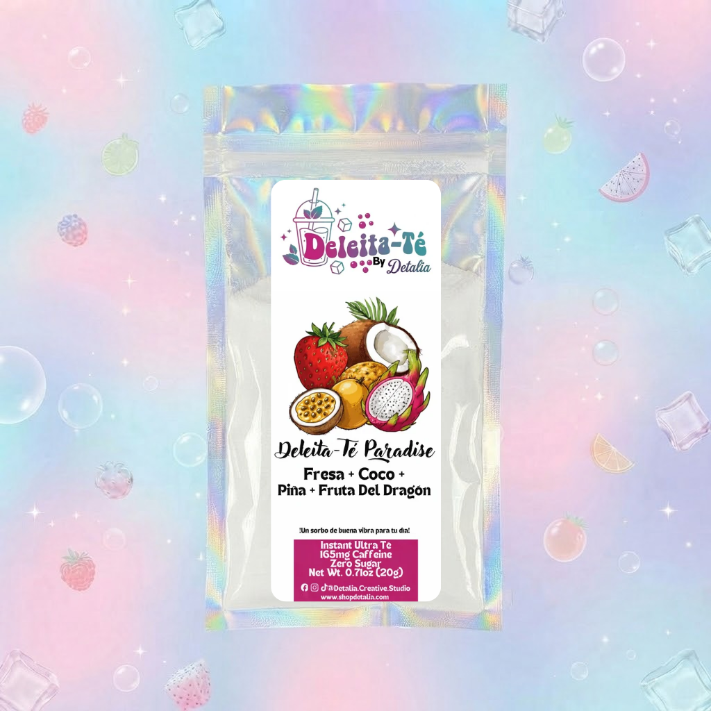 Deleita-Té Paradise: Fresa + Coco + Piña + Fruta Del Dragón + Limón (Porción individual) Instant Ultra Té – Deleita-Té By Detalia