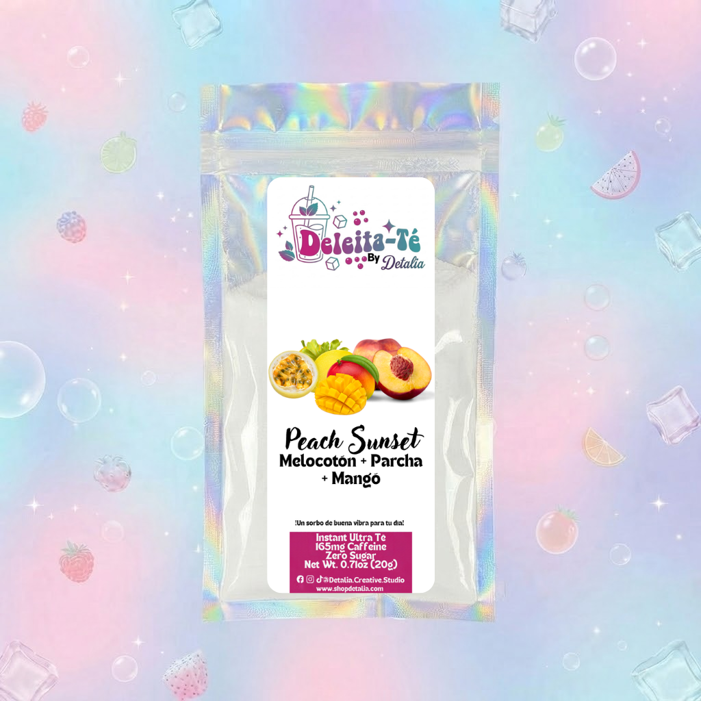 Peach Sunset: Melocotón + Parcha + Mangó (Porción individual) Instant Ultra Té – Deleita-Té By Detalia