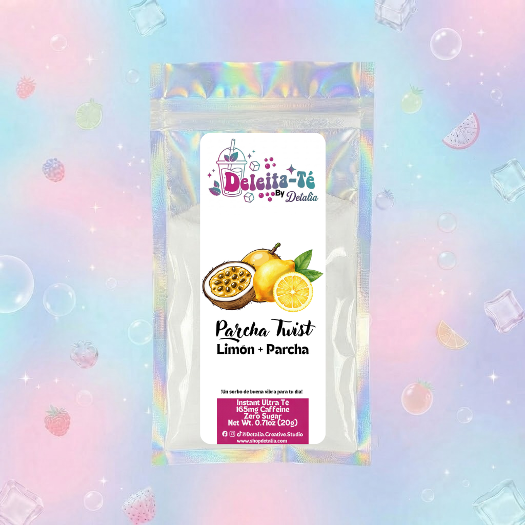 Parcha Twist: Limón + Parcha + Melocotón (Porción individual) Instant Ultra Té – Deleita-Té By Detalia