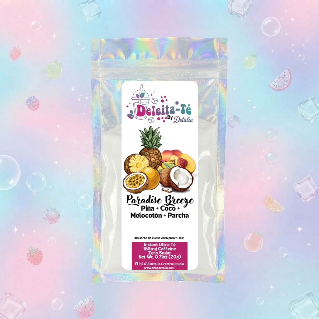 Paradise Breeze: Piña + Coco + Melocotón + Parcha (Porción individual) Instant Ultra Té – Deleita-Té By Detalia
