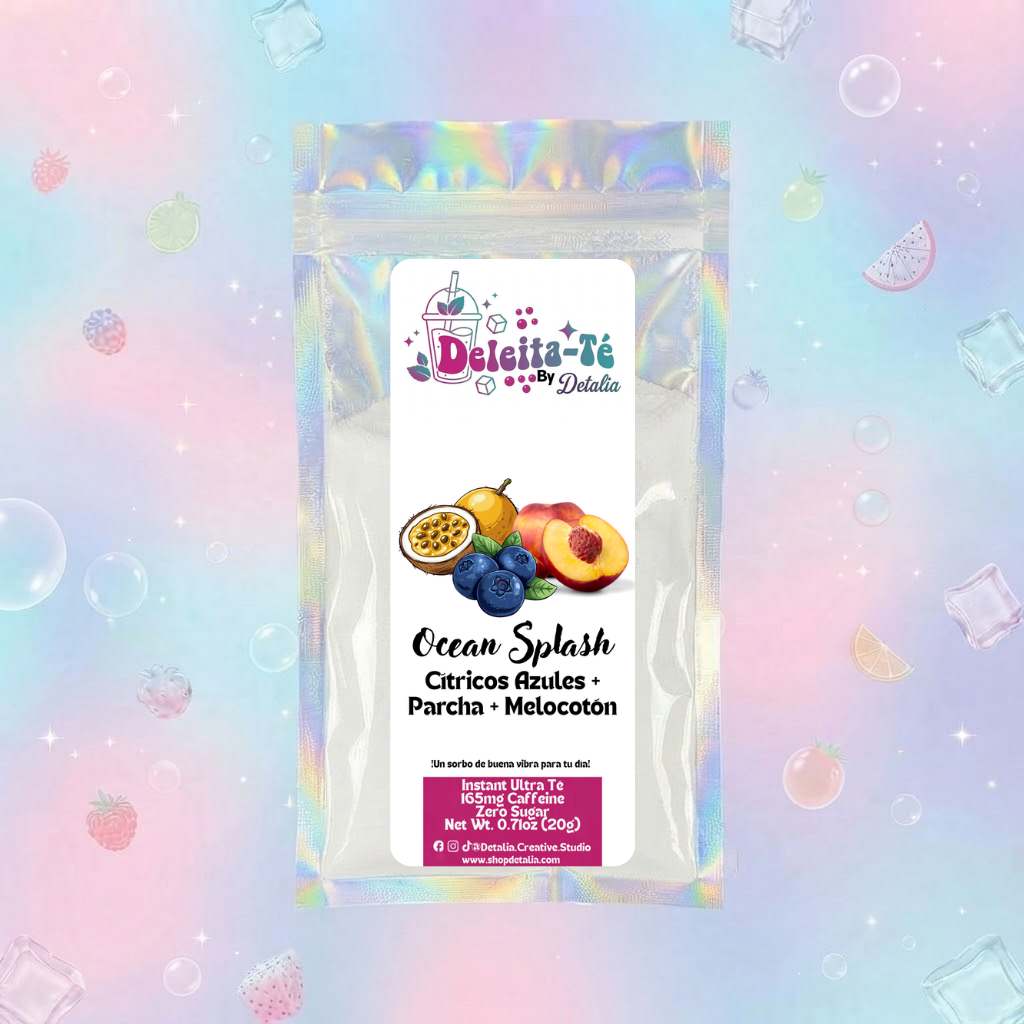 Ocean Splash: Cítricos Azules + Parcha + Melocotón (Porción individual) Instant Ultra Té – Deleita-Té By Detalia