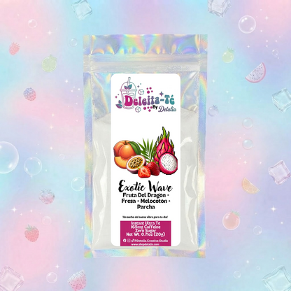 Exotic Wave: Fruta Del Dragón + Fresa + Melocotón + Parcha (Porción individual) Instant Ultra Té – Deleita-Té By Detalia