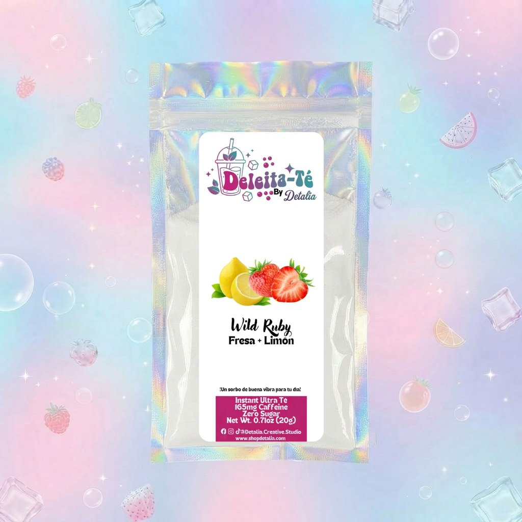 Wild Ruby: Fresa Silvestre + Fresa + Limón (Porción individual) Instant Ultra Té – Deleita-Té By Detalia