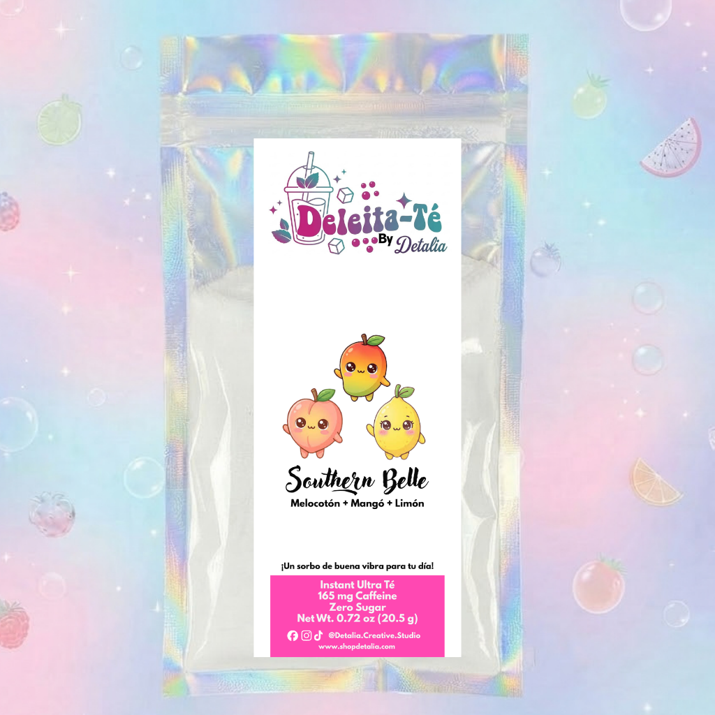Southern Belle: Melocotón + Mangó + Limón (Porción individual) Instant Ultra Té – Deleita-Té By Detalia