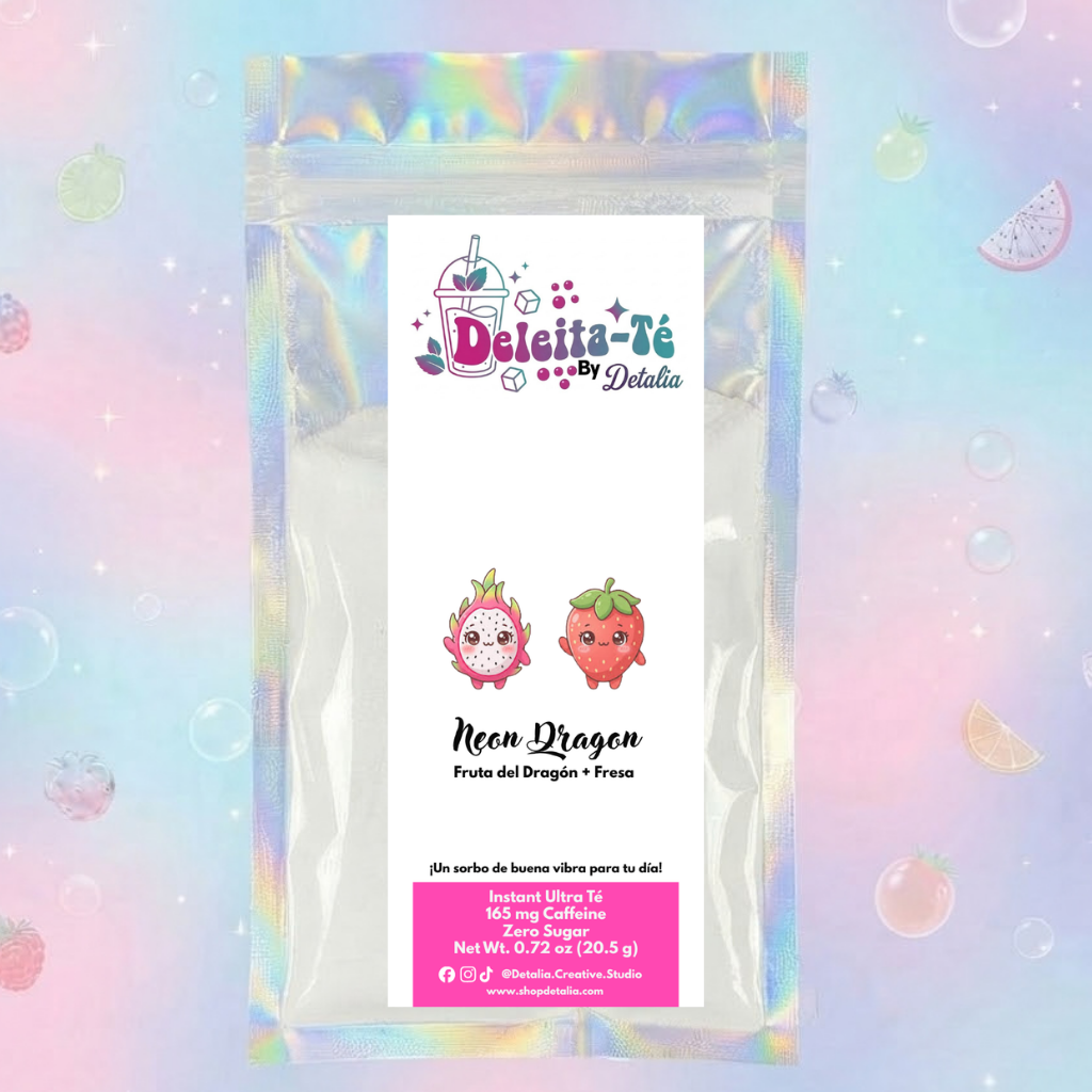 Neon Dragon: Fruta del Dragón + Fresa Concentrada (Porción individual) Instant Ultra Té – Deleita-Té By Detalia