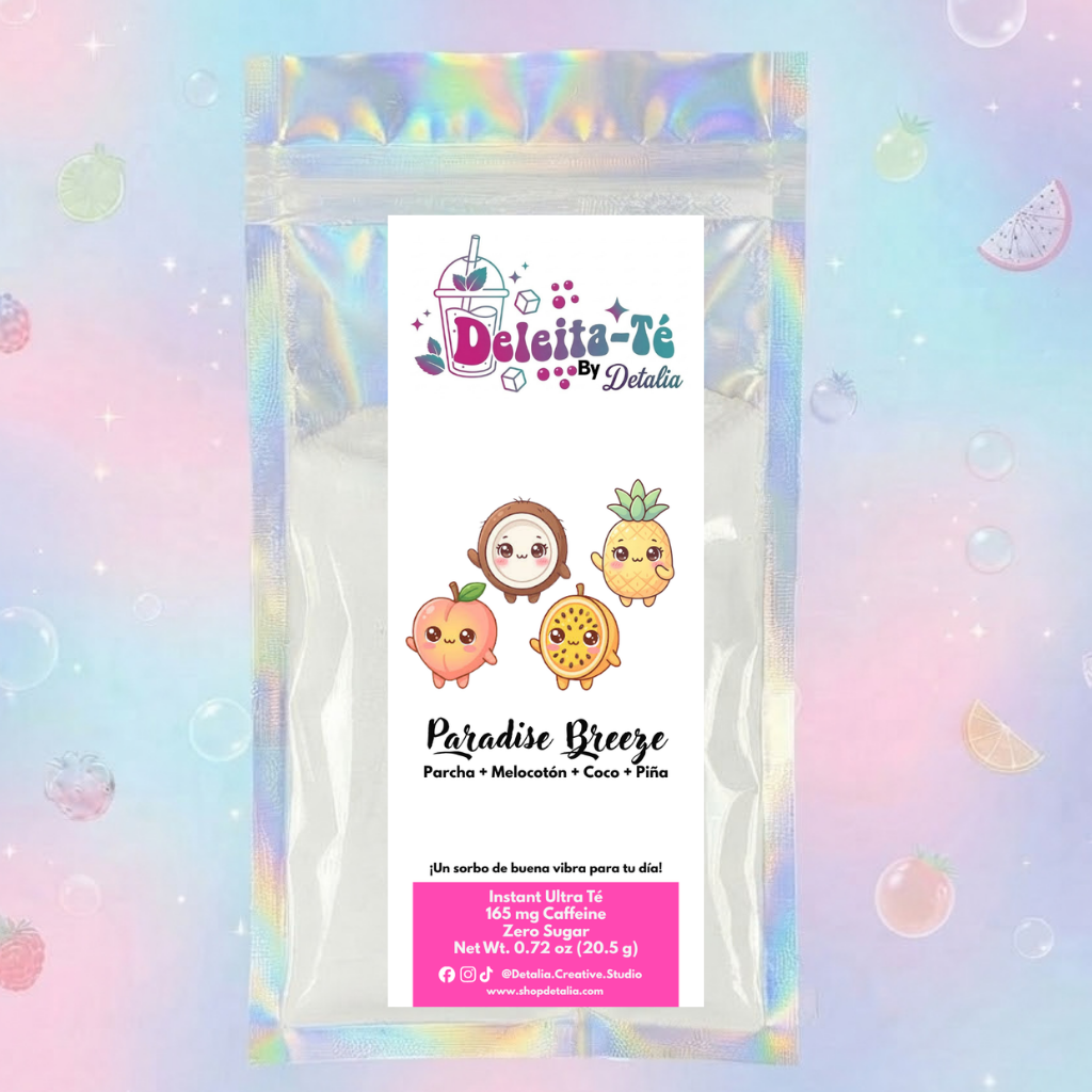 Paradise Breeze: Parcha + Melocotón + Coco + Piña (Porción individual) Instant Ultra Té – Deleita-Té By Detalia