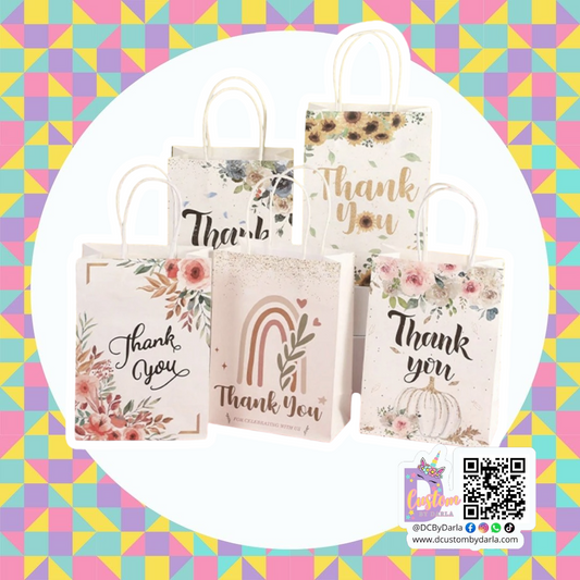 Thank you floral shopping bag 3x8x6in