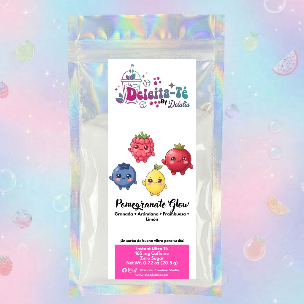 Pomegranate Glow: Granada + Blueberry + Frambuesa + Limón (Porción individual) Instant Ultra Té – Deleita-Té By Detalia