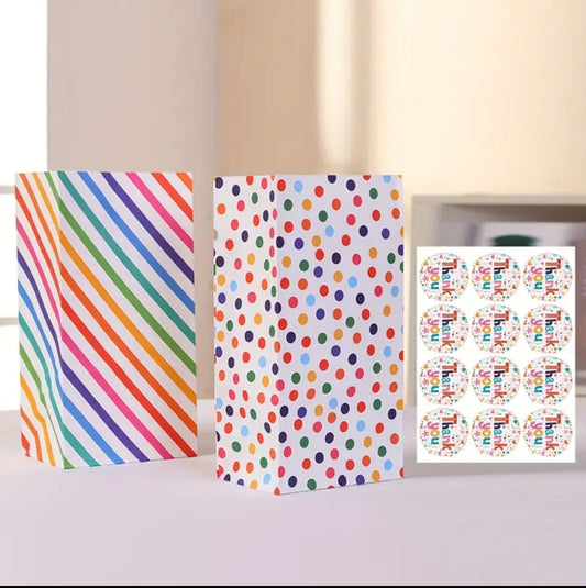 Rainbow dots and line set 9.5x5.12 x 2in (paq. de 6 bolsas + 6 stickers)