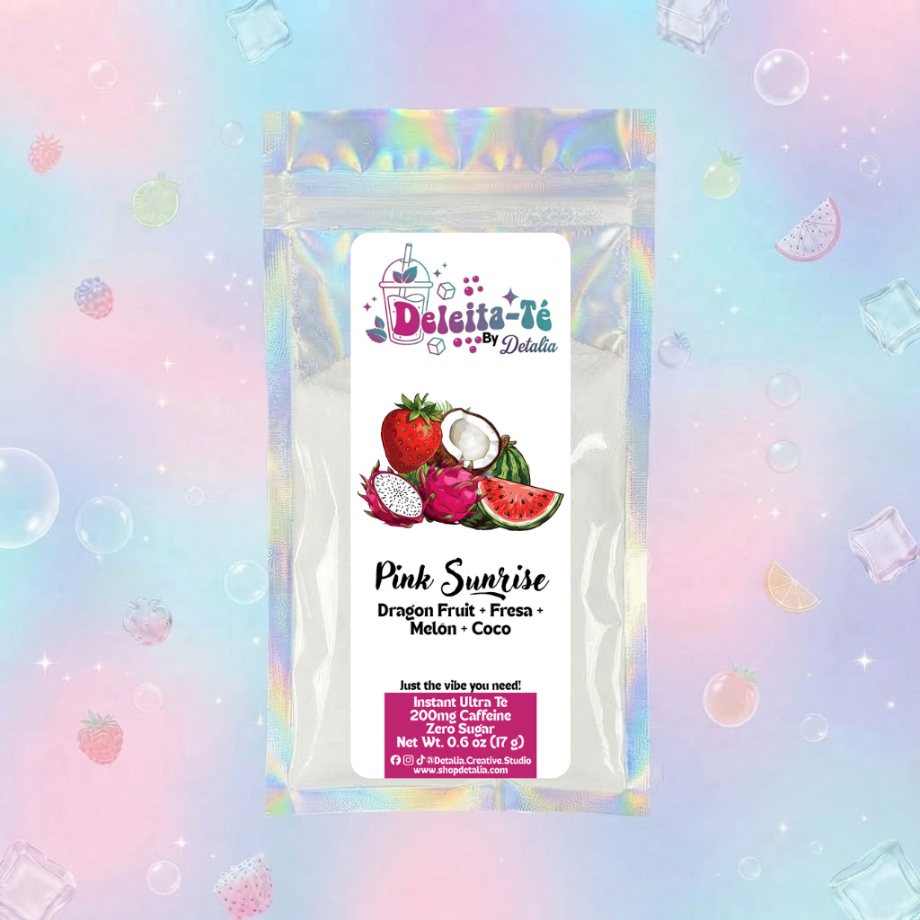 Pink Sunrise: Dragon Fruit + Fresa + Melón + Coco (Porción individual) Instant Ultra Té – Deleita-Té By Detalia