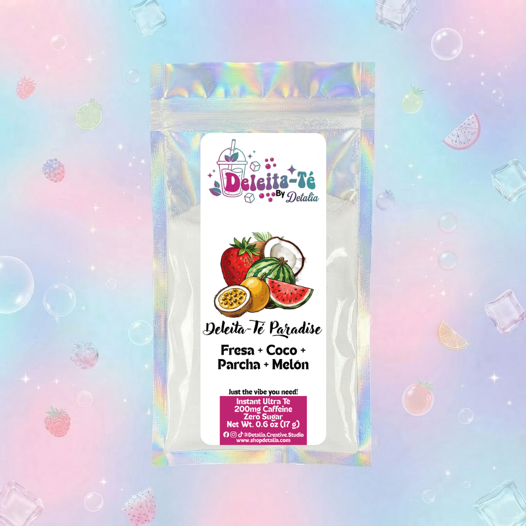 Deleita-Té Paradise: Fresa + Coco + Parcha + Melón (Porción individual) Instant Ultra Té – Deleita-Té By Detalia