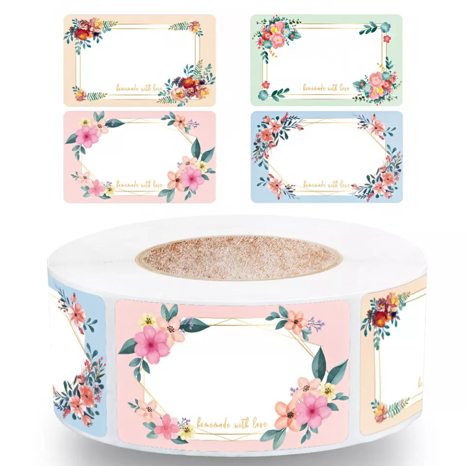 Stickers para personalizar con nombre de cliente borde floral. 1.25x2in