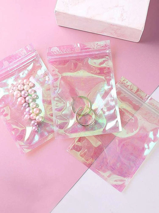 Pink holo bolsitas con zipper 5x7in