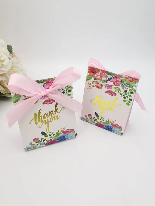 Caja tipo caetera floral thank you  3.1x1.6x3.9in box