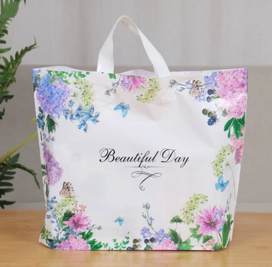 Purple flowers shopping bag 9x12in
