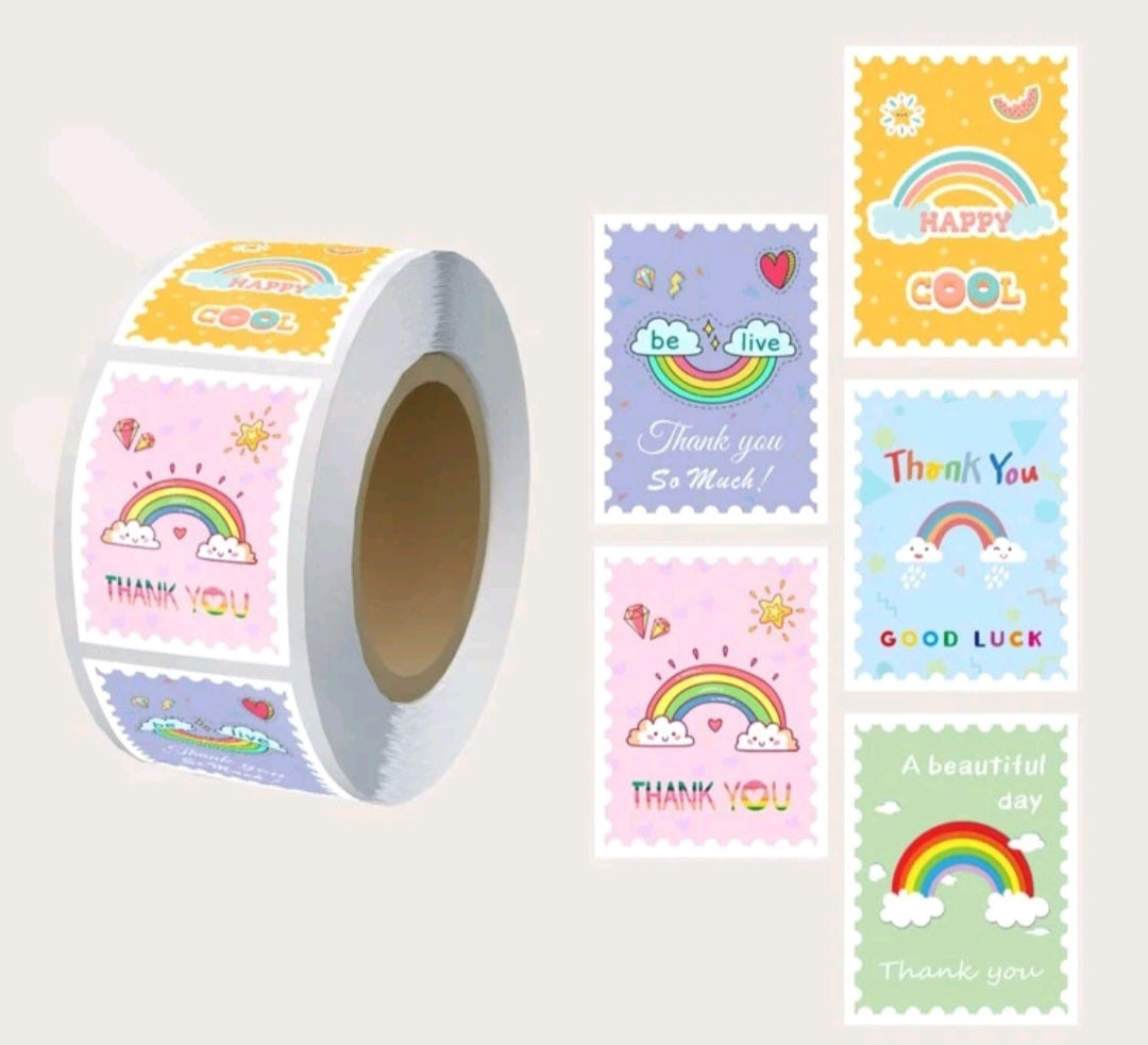 Rainbow postal stamp thank you  1.5in sticker (10pcs)