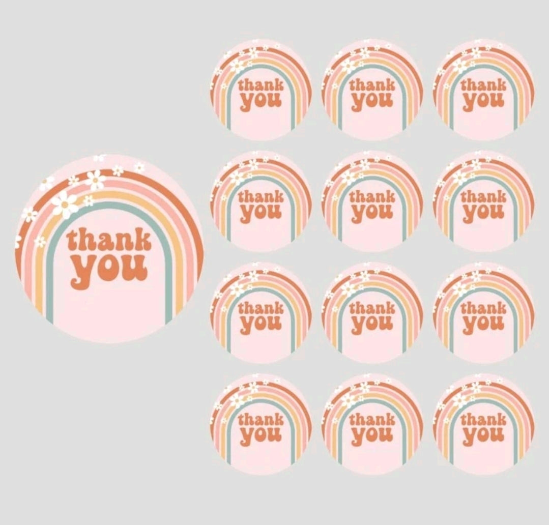Rainbow flower thank you  1.5in sticker (10pcs)